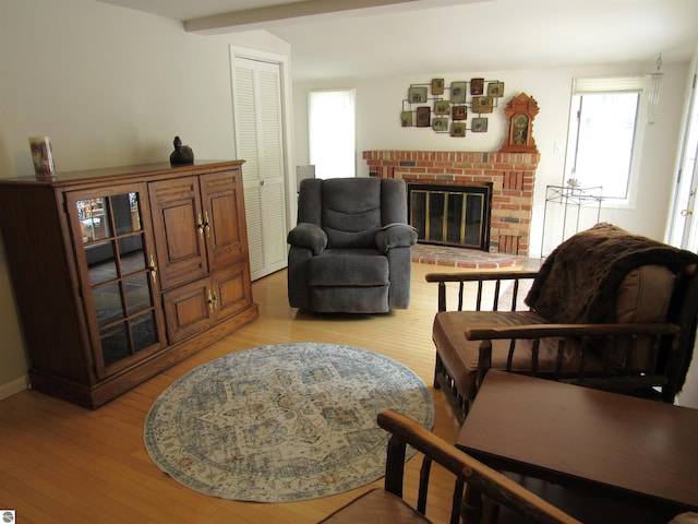 2011 Douglas Dr, Tawas City, MI 48763 - living area with light wood-style floors and a fireplace