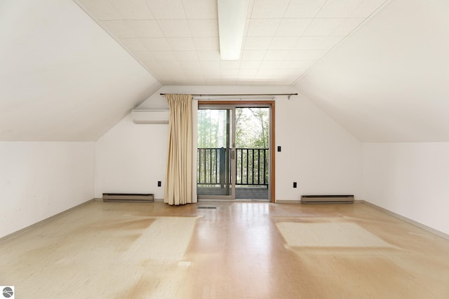 3228 S Skeba Rd S, Lake Leelanau, MI 49653 - bonus room with a baseboard heating unit, lofted ceiling, a wall mounted air conditioner, and baseboards