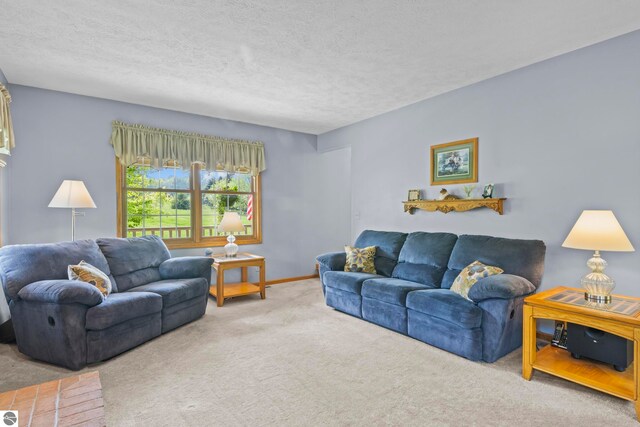 11103 S Ramblewood Dr, Cedar, MI 49621 - carpeted living area featuring a textured ceiling and baseboards
