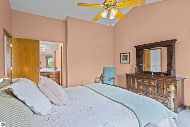 11103 S Ramblewood Dr, Cedar, MI 49621 - carpeted bedroom featuring a ceiling fan and ensuite bathroom