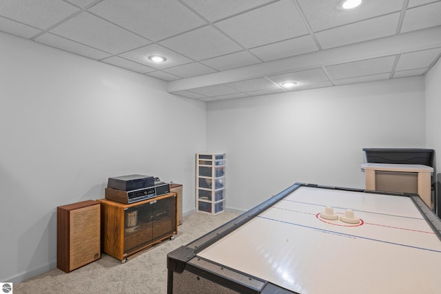 11103 S Ramblewood Dr, Cedar, MI 49621 - playroom featuring carpet, recessed lighting, a paneled ceiling, and baseboards