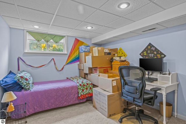 11103 S Ramblewood Dr, Cedar, MI 49621 - bedroom with carpet flooring, a paneled ceiling, and a desk