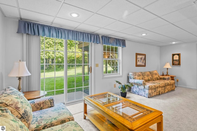 11103 S Ramblewood Dr, Cedar, MI 49621 - carpeted living area featuring recessed lighting and a drop ceiling