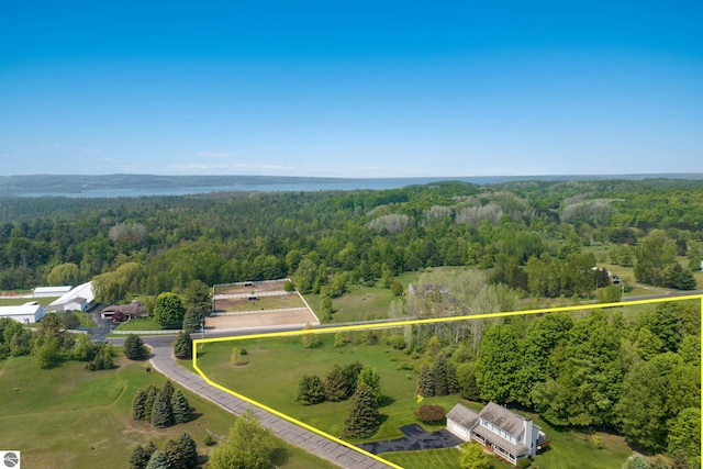 11103 S Ramblewood Dr, Cedar, MI 49621 - aerial overview of property's location featuring a heavily wooded area and property boundaries highlighted