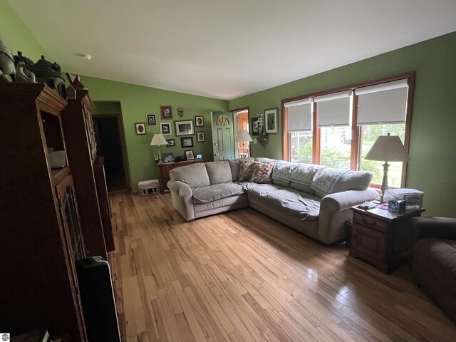 2168 S Lorenz Rd, Tawas City, MI 48763 - living room with light wood-type flooring and lofted ceiling