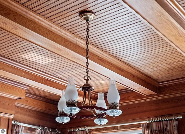 431 Michigan Ave, Charlevoix, MI 49720 - detailed view of a chandelier and wood ceiling