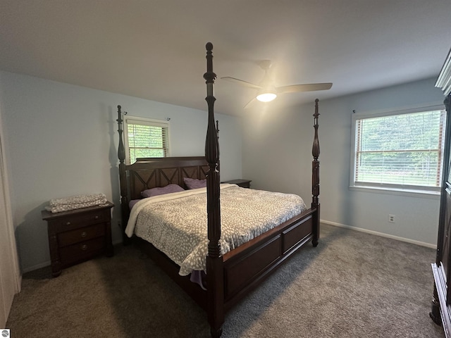 142 Forest Trl, Leroy, MI 49655 - bedroom with carpet floors, baseboards, and ceiling fan