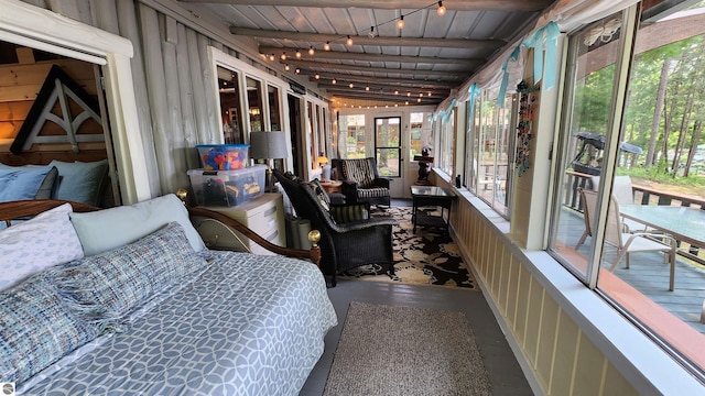 6875 Jose Lake Rd, South Branch, MI 48761 - sunroom / solarium featuring wood ceiling and track lighting