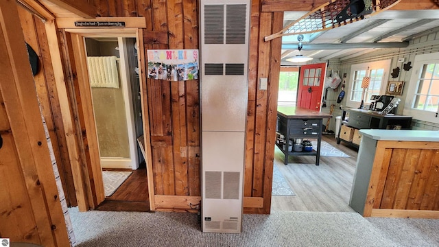 6875 Jose Lake Rd, South Branch, MI 48761 - hall featuring a heating unit and carpet flooring