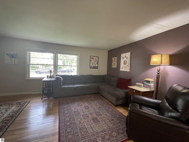 906 Vassar St, Alma, MI 48801 - living room with hardwood / wood-style floors, baseboard heating, and baseboards