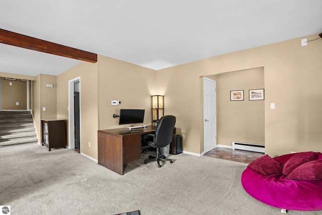 710 E Division St, Cadillac, MI 49601 - home office featuring a baseboard heating unit, carpet floors, and baseboards