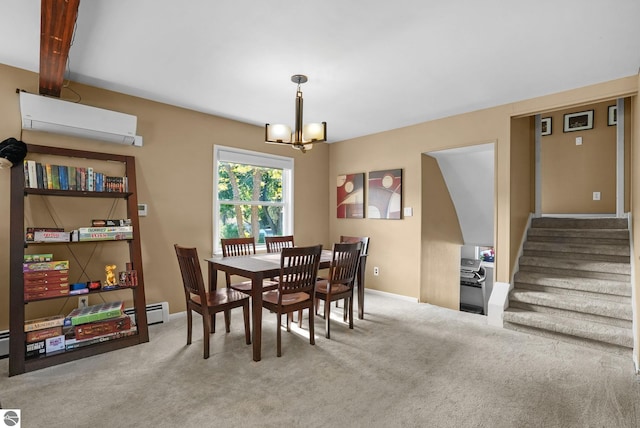 710 E Division St, Cadillac, MI 49601 - dining room featuring a wall mounted air conditioner, carpet, stairs, a chandelier, and baseboards