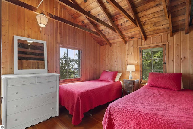 1884 Beech Rd, Frankfort, MI 49635 - bedroom with wood ceiling, multiple windows, wood finished floors, and wooden walls