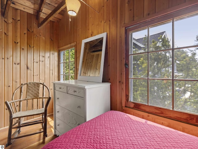 1884 Beech Rd, Frankfort, MI 49635 - bedroom with wood walls, vaulted ceiling, and wooden ceiling