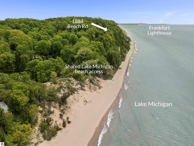1884 Beech Rd, Frankfort, MI 49635 - aerial view of property and surrounding area with expansive beach