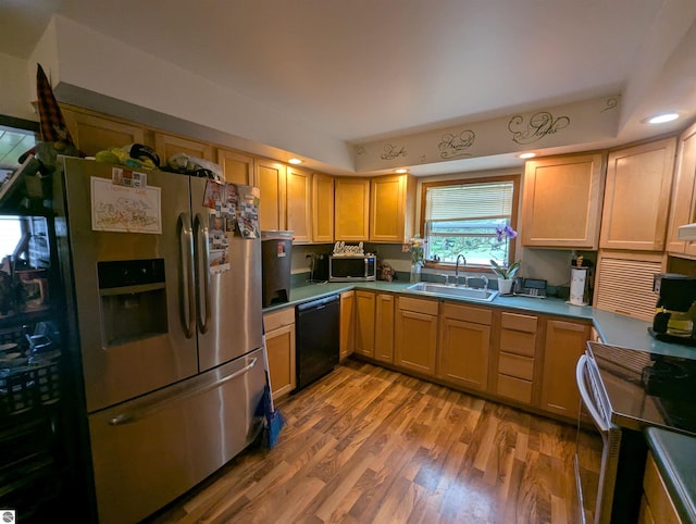205 Fannie St, Au Gres, MI 48703 - kitchen featuring stainless steel appliances, a sink, and light wood-type flooring
