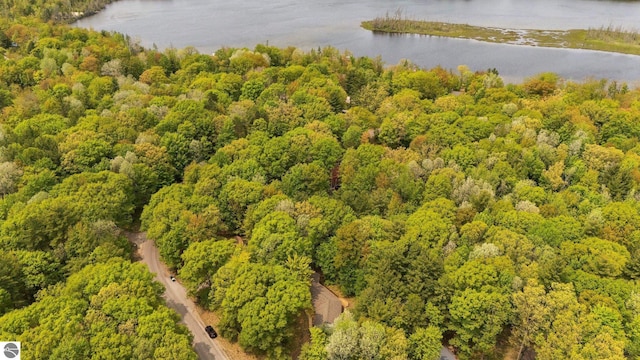 1631 Melody Ln, Interlochen, MI 49643 - drone / aerial view of a nearby body of water and a heavily wooded area