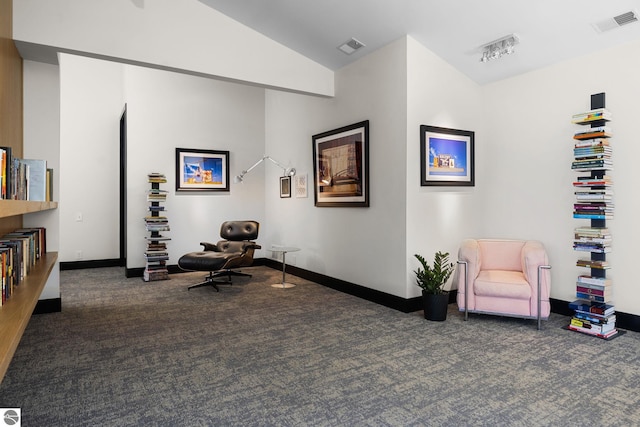 9371 Onominese Trl, Northport, MI 49670 - sitting room with carpet flooring, vaulted ceiling, and baseboards