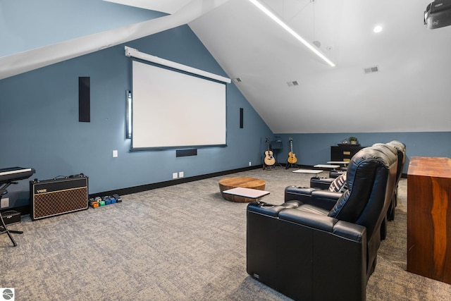9371 Onominese Trl, Northport, MI 49670 - carpeted cinema featuring vaulted ceiling and baseboards