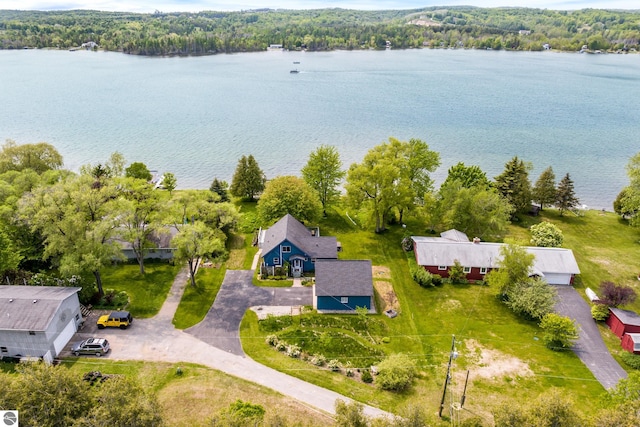 3802 S Grants Lndg, Lake Leelanau, MI 49653 - view from above of property with a large body of water and a forest