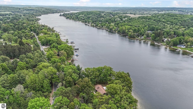 9017 Clam Lake Rd, Bellaire, MI 49615 - aerial view of a large body of water and a heavily wooded area