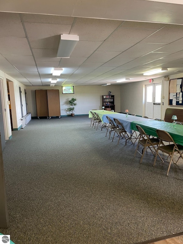 8055 S Castle Dr, Sheridan, MI 48884 - rec room featuring a drop ceiling and carpet