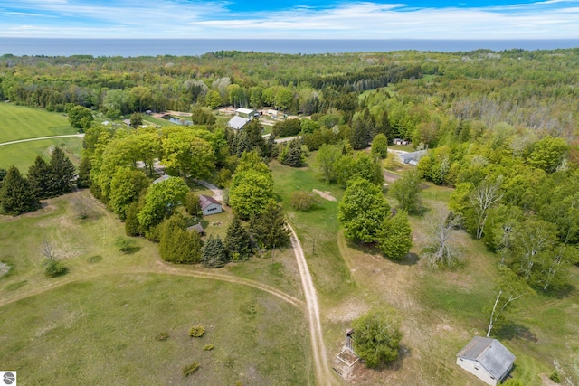 12570 N Cathead Point Rd, Northport, MI 49670 - aerial view of property and surrounding area with a heavily wooded area