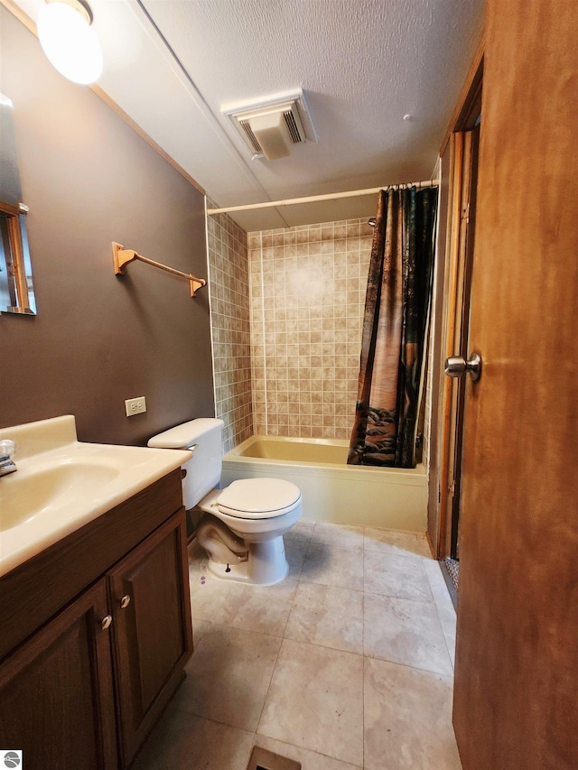 3764 E N Down River Rd, Grayling, MI 49738 - bathroom with vanity, toilet, shower / tub combo with curtain, and tile patterned floors