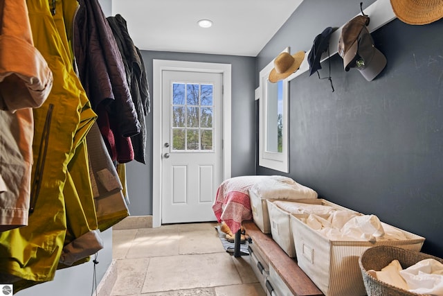 3362 S French Rd, Cedar, MI 49621 - mudroom with stone tile flooring and recessed lighting