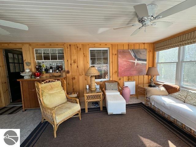 739 Stimson St, Cadillac, MI 49601 - sunroom featuring wood walls and carpet flooring