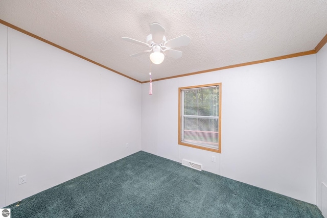 19275 Coates Hwy, Brethren, MI 49619 - unfurnished room with carpet, a ceiling fan, ornamental molding, and a textured ceiling
