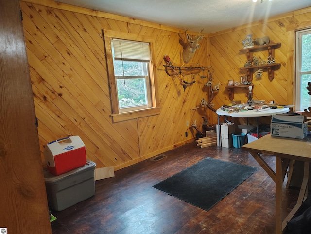 5094 SW Old Butler Rd Unit 1, South Boardman, MI 49680 - office area with hardwood / wood-style flooring and wooden walls