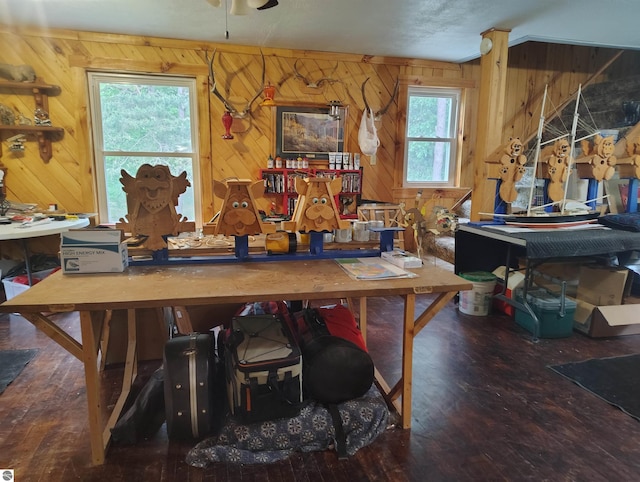 5094 SW Old Butler Rd Unit 1, South Boardman, MI 49680 - office featuring wooden walls, hardwood / wood-style flooring, healthy amount of natural light, and a workshop area
