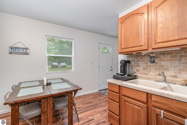 7373 Blue Ox Trl, South Branch, MI 48761 - kitchen with backsplash, light wood-type flooring, and light countertops