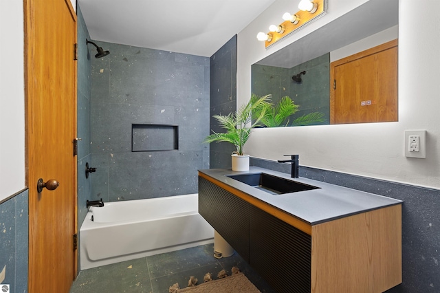 4340 E Huron River Dr, Ann Arbor, MI 48105 - bathroom with shower / bath combination, vanity, and tile patterned flooring