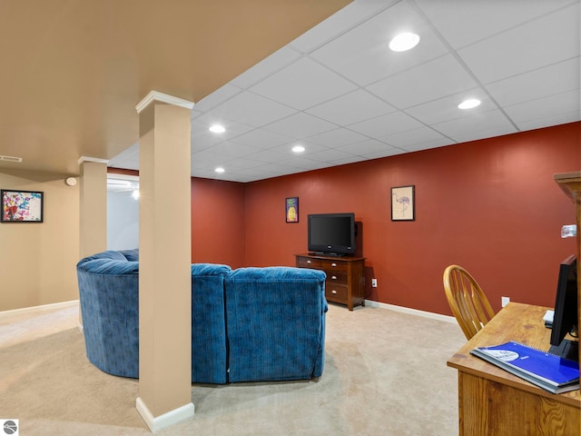 1708 Ketha Dr, Cadillac, MI 49601 - carpeted living area with recessed lighting and a paneled ceiling