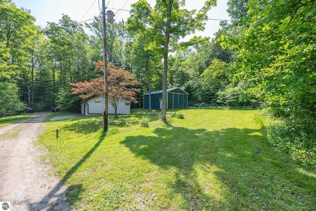 16530 Lonesome Trl, Leroy, MI 49655 - view of grassy yard featuring an outbuilding and driveway