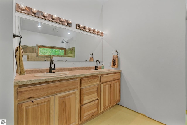 1849 W 24th Rd, Boon, MI 49618 - bathroom featuring a walk in shower and double vanity
