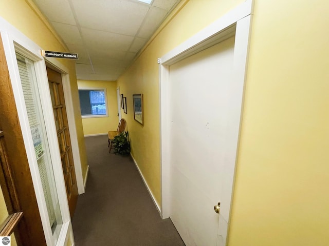 407 S Main St, Leland, MI 49654 - hallway featuring carpet floors and a paneled ceiling