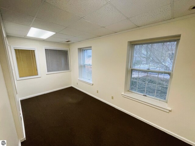 407 S Main St, Leland, MI 49654 - spare room with a drop ceiling and dark carpet