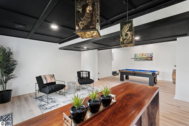 1259 Lin Dale Dr, Traverse City, MI 49686 - rec room featuring wood finished floors, billiards, and coffered ceiling