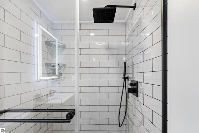 1259 Lin Dale Dr, Traverse City, MI 49686 - bathroom featuring a tile shower and crown molding