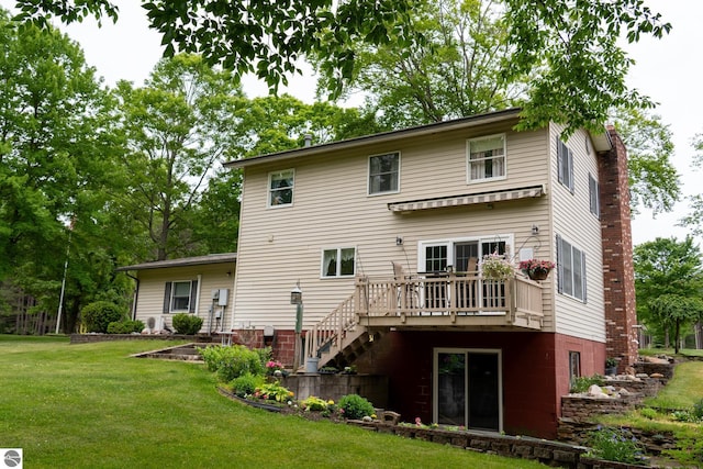 10200 S Lake Station Ave, Lake, MI 48632 - back of house with a yard, a wooden deck, and stairway