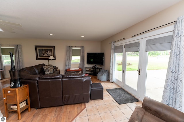 10200 S Lake Station Ave, Lake, MI 48632 - living area with recessed lighting, a ceiling fan, and light tile patterned floors
