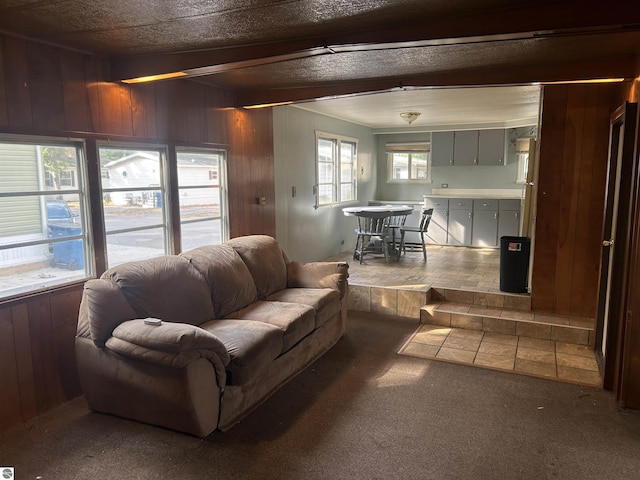 832 Manor Ln, Traverse City, MI 49686 - living area with carpet flooring and wooden walls