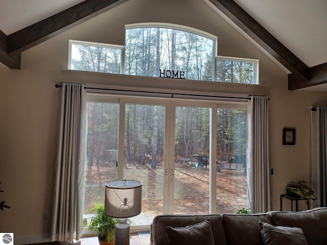 1379 Kunze Rd, East Tawas, MI 48730 - detailed view of beam ceiling