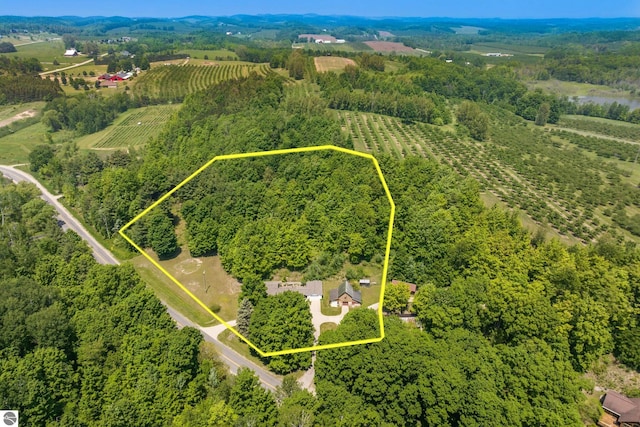 1740 Setterbo Rd, Suttons Bay, MI 49682 - aerial view of sparsely populated area with rows of crops and property parcel outlined