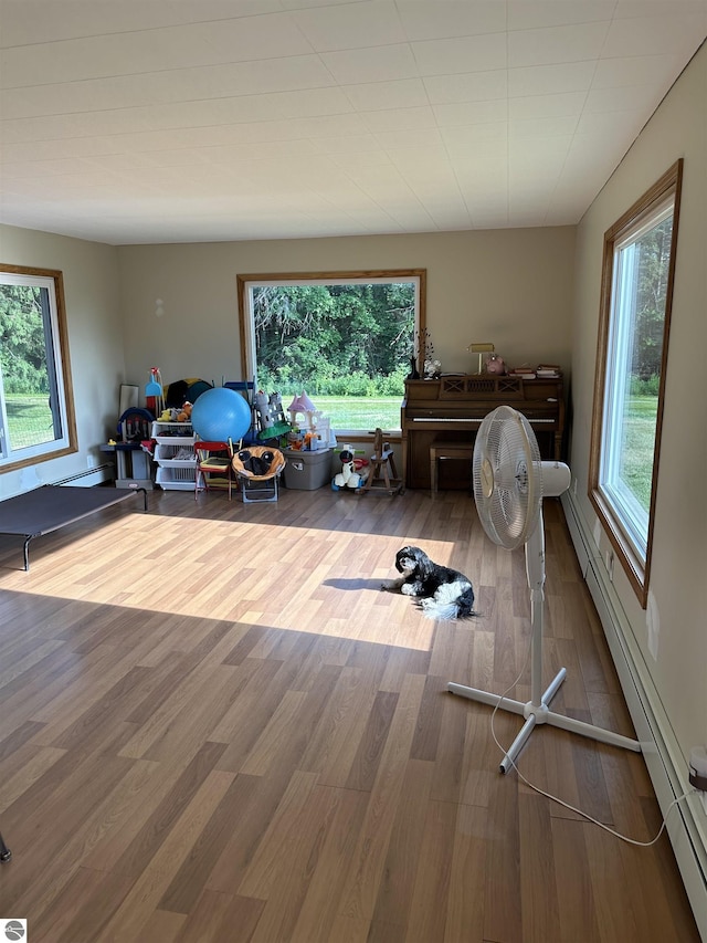 1339 S Melita Rd, Sterling, MI 48659 - exercise area featuring healthy amount of natural light, wood finished floors, and a baseboard heating unit