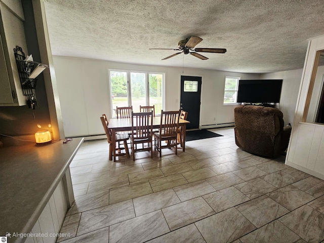 622 W Houghton Lake Rd, Lake City, MI 49651 - dining space featuring baseboard heating, a ceiling fan, and a textured ceiling