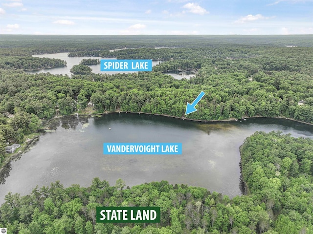 4180 Pintail Dr, Traverse City, MI 49696 - aerial overview of property's location with a heavily wooded area and a large body of water
